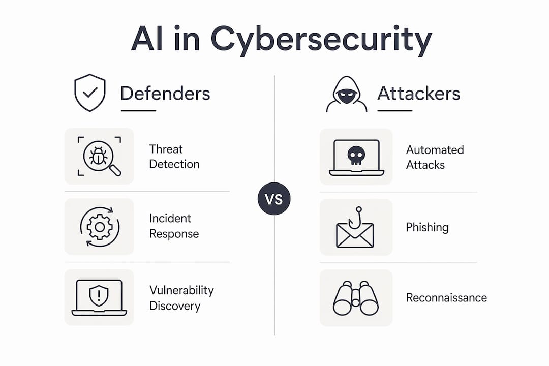 Infographic comparing defender and attacker AI roles