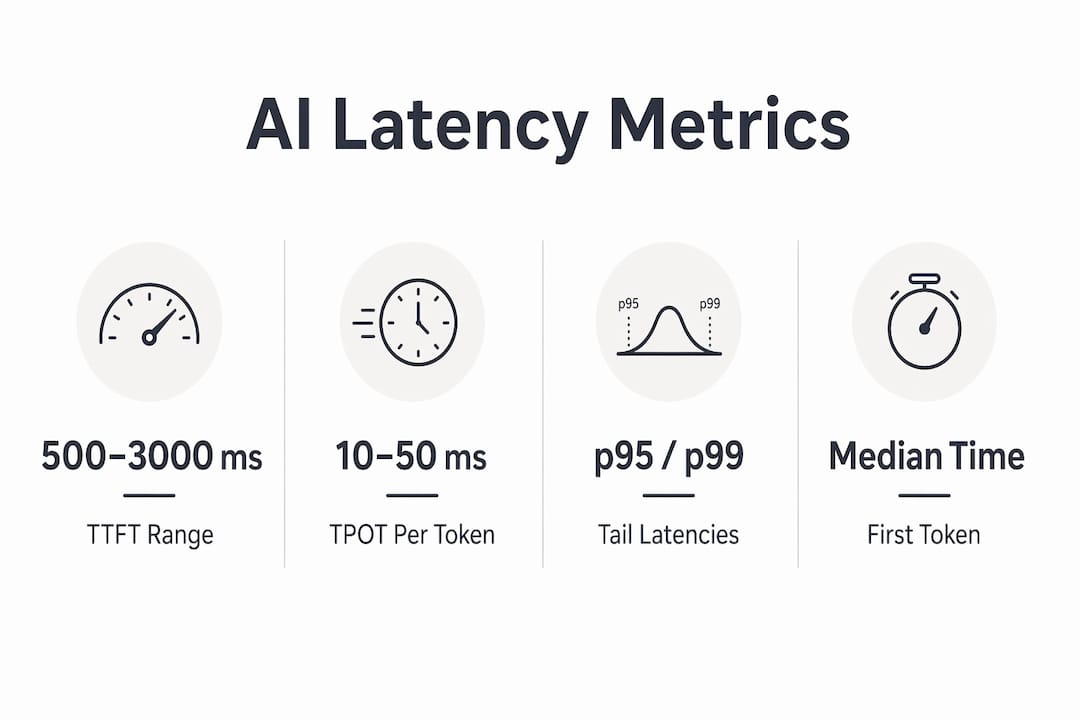 Infographic displaying key AI latency metrics and ranges