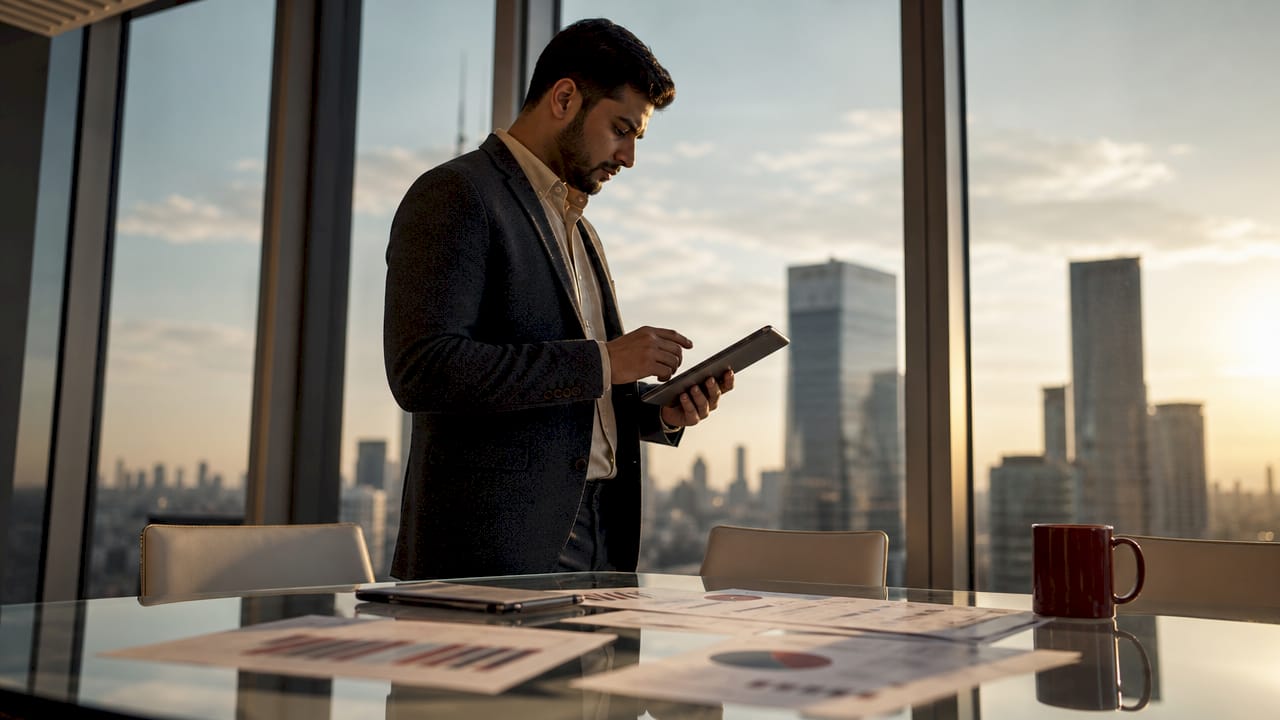 Business analyst working on AI revenue operations data