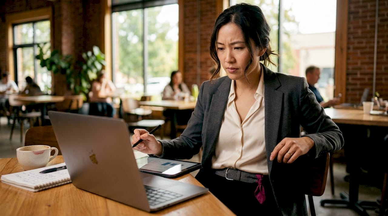 Woman using AI tools for sprint reporting at home office