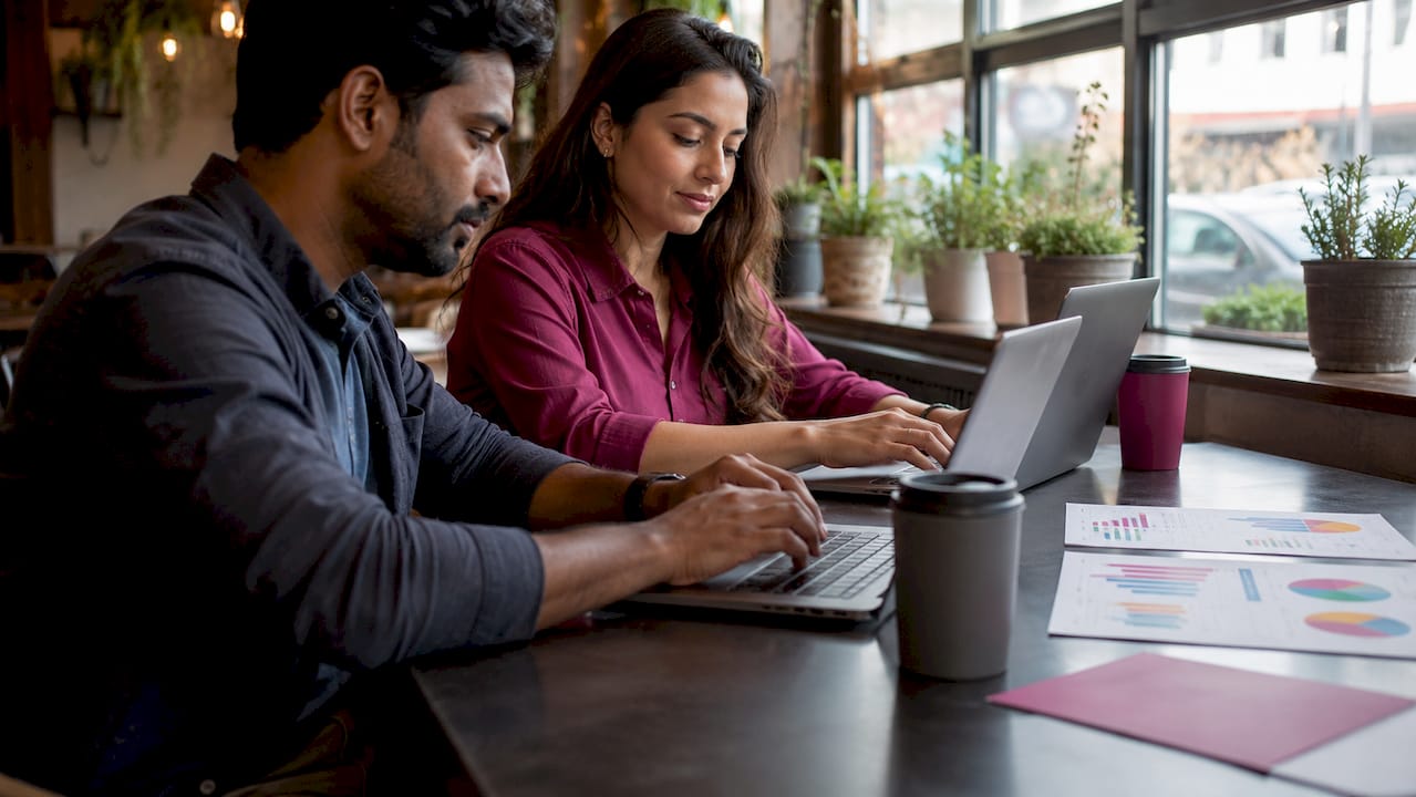 Collaboration hands typing on separate computers