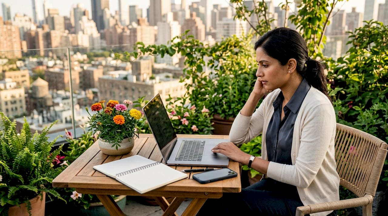 Woman using laptop for AI business automation