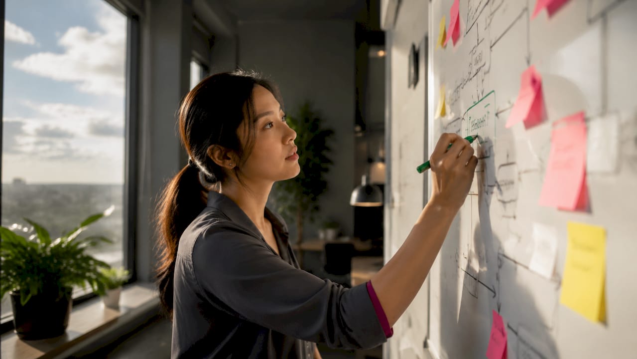 Woman planning AI product roadmap