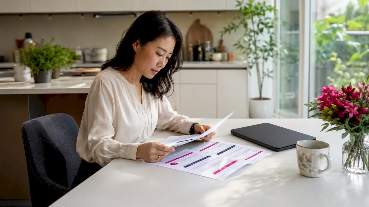 Woman reviewing chatbot versus AI agent documents