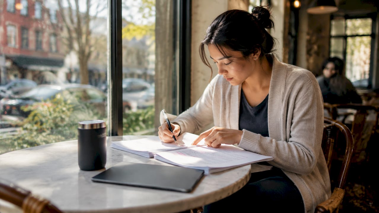 Tech startup founder reviewing patent documents