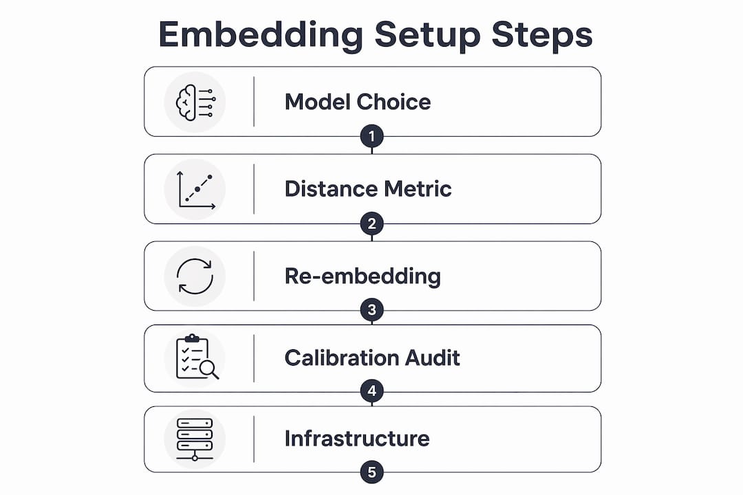 Infographic illustrating technical setup steps for embeddings