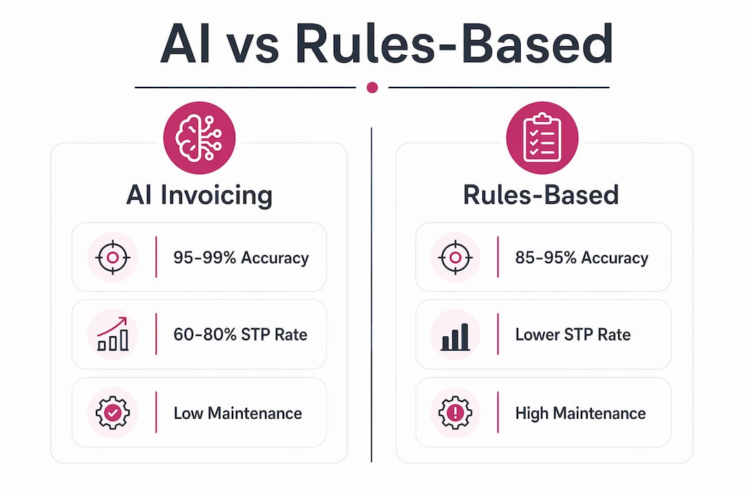 Comparison infographic of AI vs rules-based invoicing