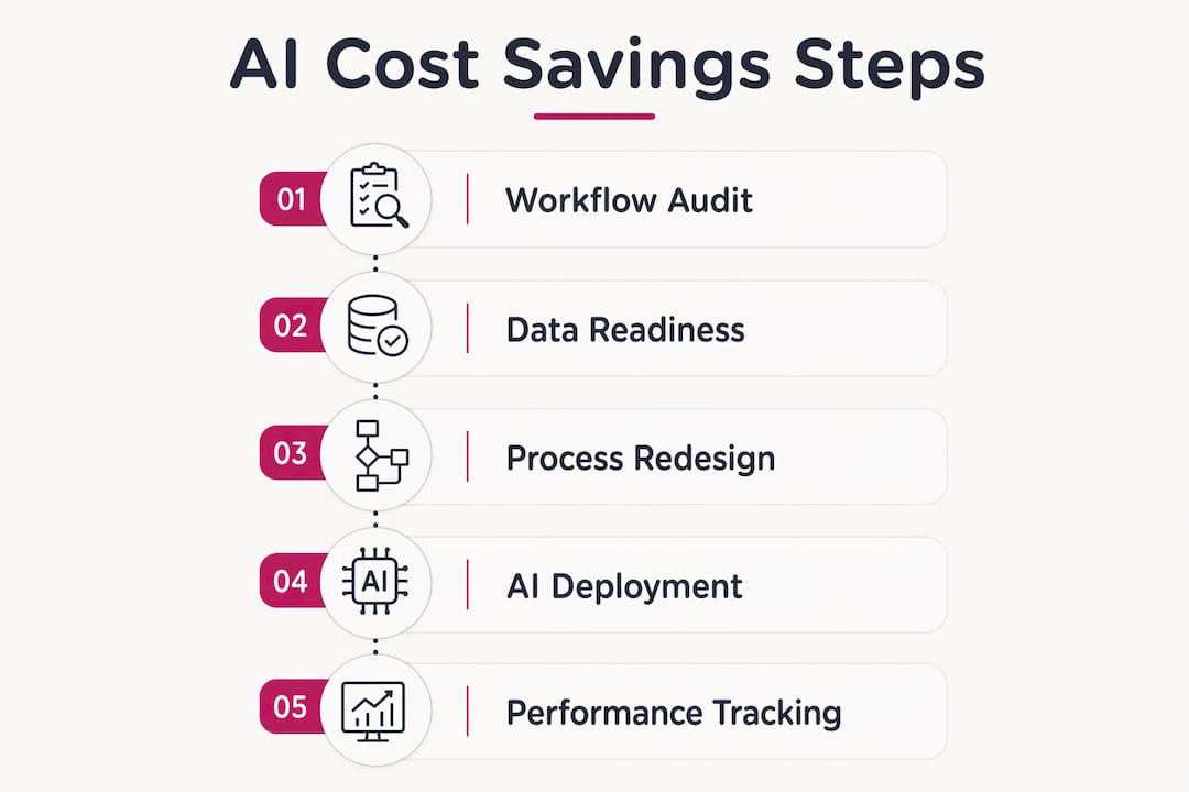 Infographic of AI cost reduction steps for SMEs