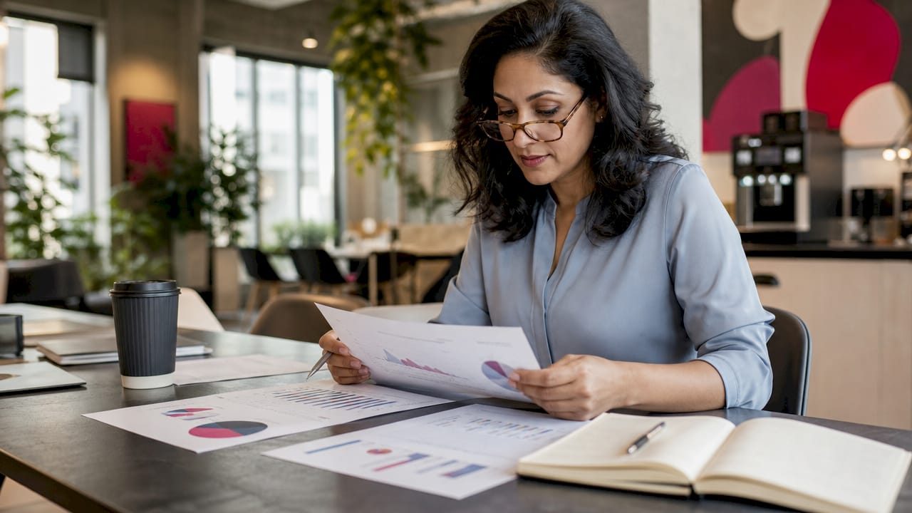 Data scientist examining unstructured data on desk