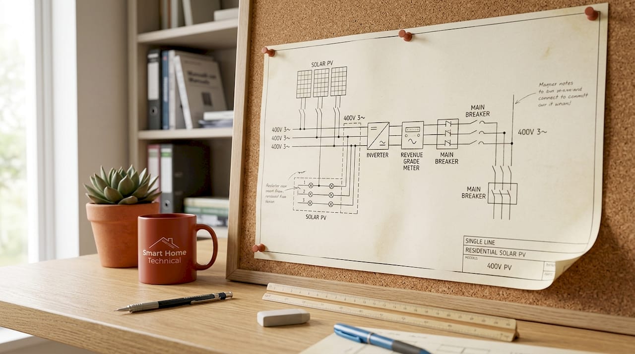 Single-line electrical diagram for commercial solar system