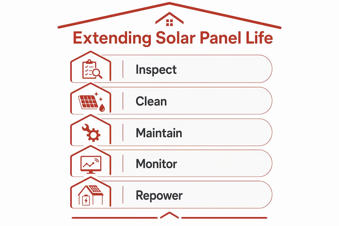 Infographic showing solar panel maintenance steps