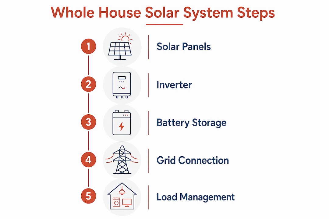 Infographic showing steps of whole house solar system