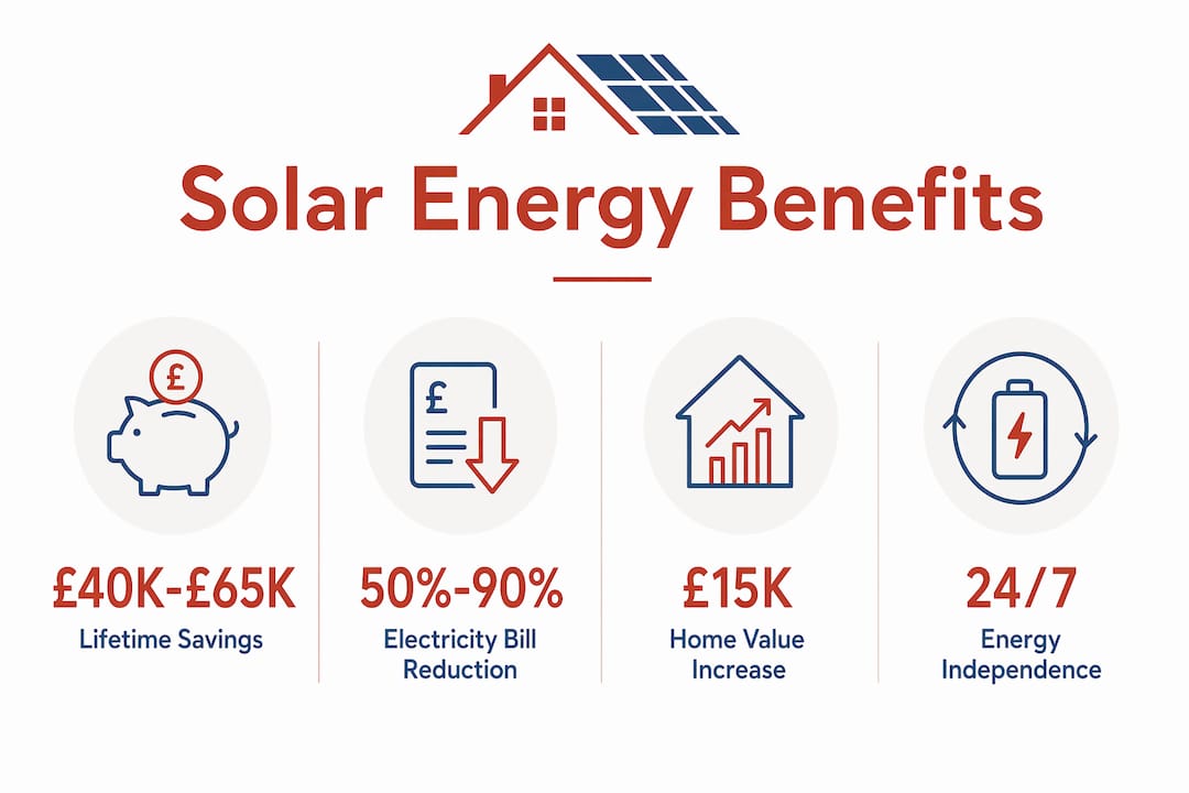 Infographic showing key solar energy benefits