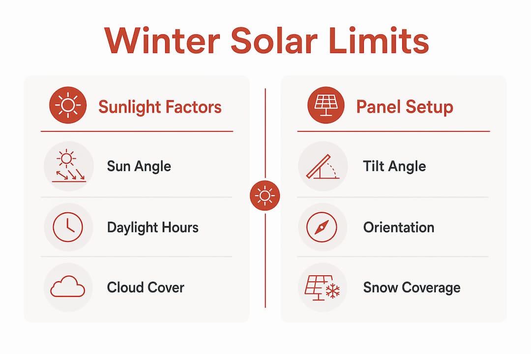 Infographic illustrating factors limiting winter solar power generation