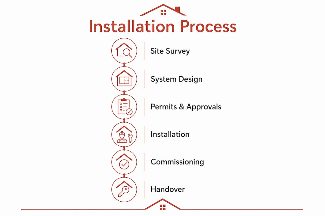 Infographic outlining installation steps for solar battery system