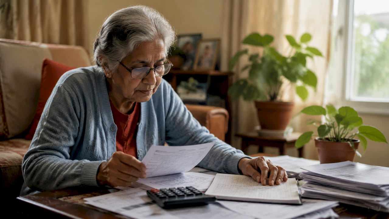 Woman reviewing home electricity bills