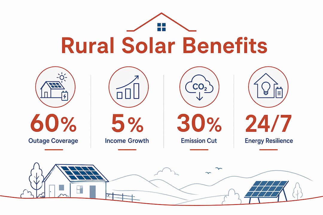 Infographic showing key rural solar benefits with stats