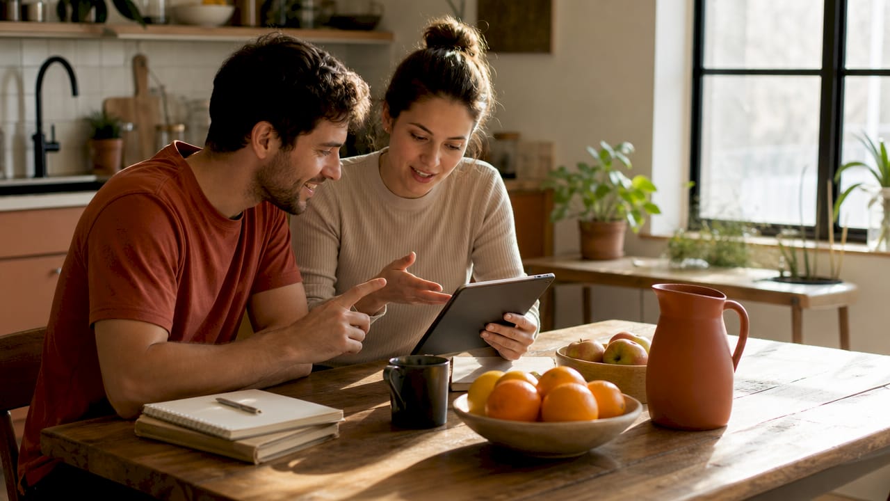Homeowner checking energy savings on smartphone
