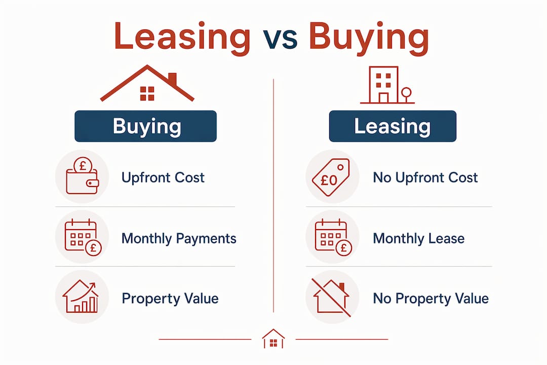 Infographic comparing leasing and buying solar panels in Devon