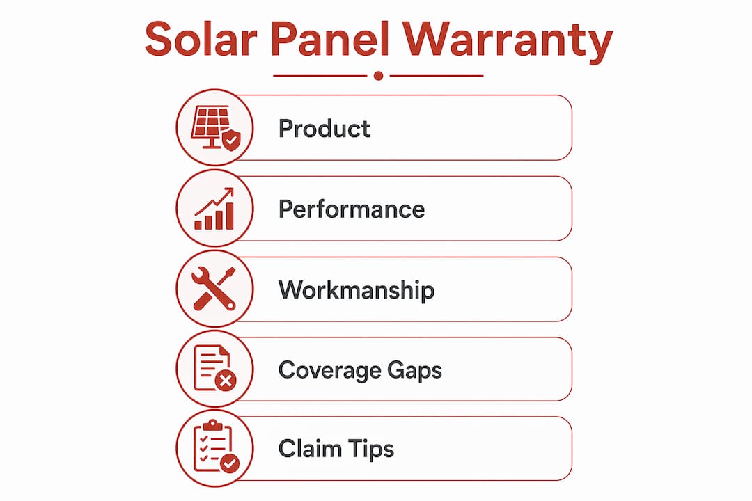 Infographic explaining types of solar panel warranties