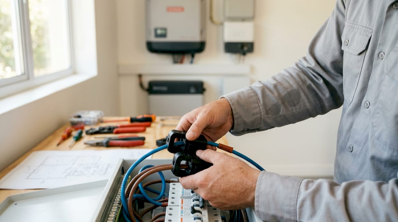 Technician installing CT clamps on cables