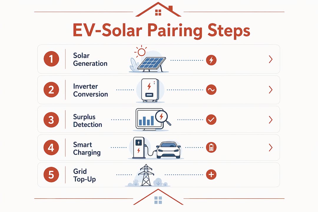 Infographic outlining EV and solar pairing steps