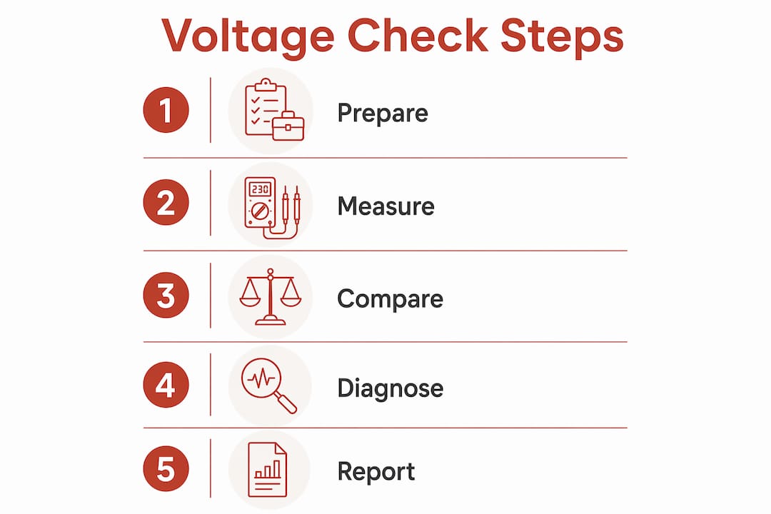 Infographic illustrating solar voltage check steps
