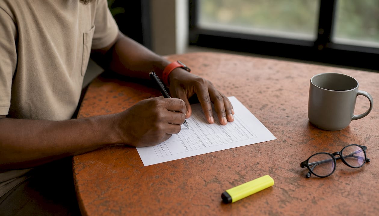 Hands filling solar loan application form