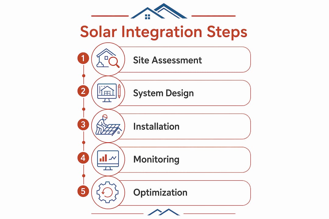 Infographic illustrating solar integration steps in zero carbon homes