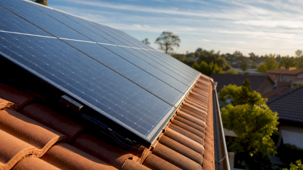 Close-up of solar optimiser on panel