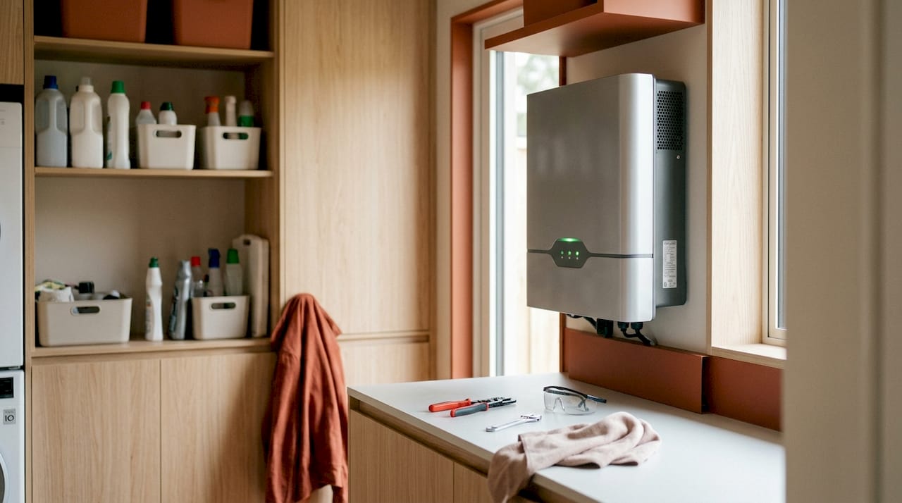 Hybrid solar inverter setup in utility room