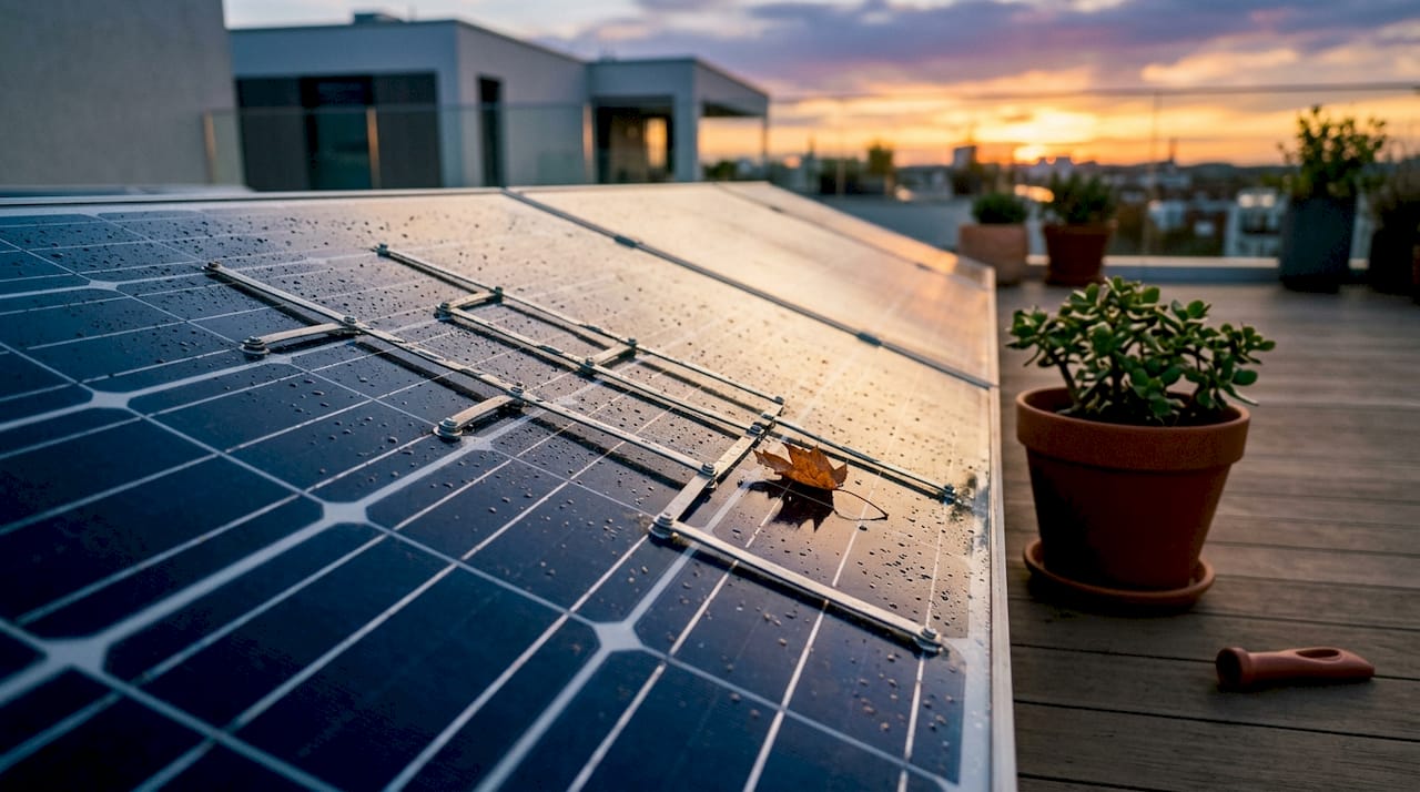 Close-up of solar panel cells wired in series with shading