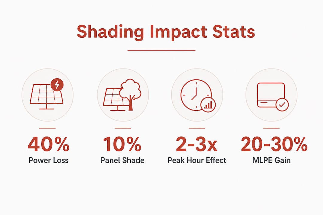 Infographic showing shading impact statistics on solar panel output