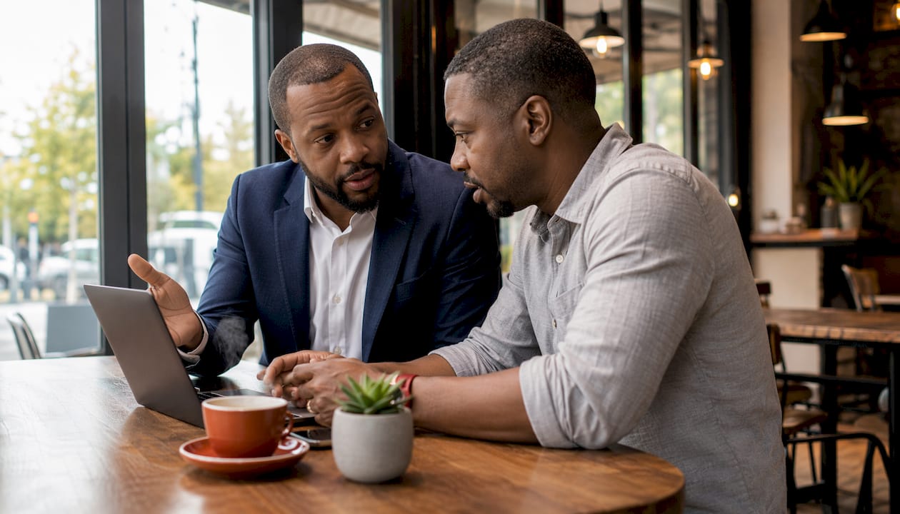 Two men discussing sales navigator software