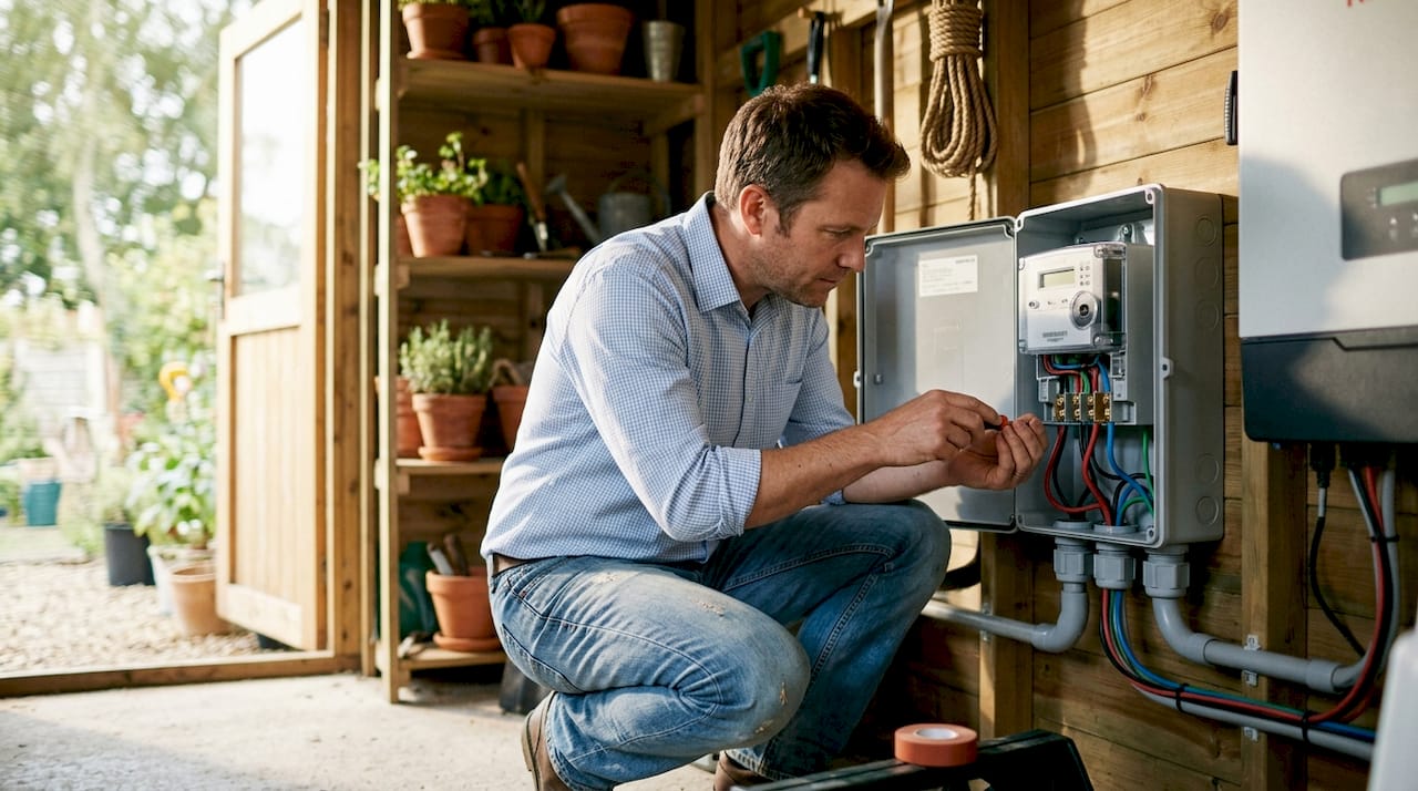 Close-up of smart meter wiring inside home utility room