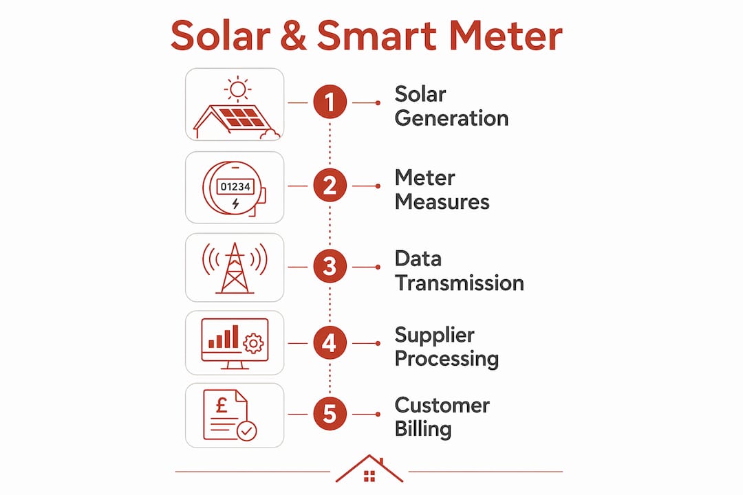 Infographic illustrating how smart meters track solar panel energy