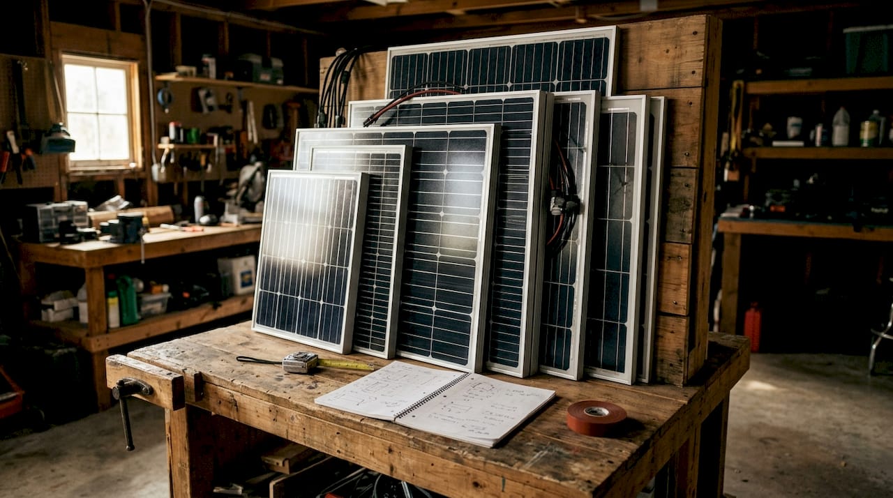 Various solar panel sizes compared on table