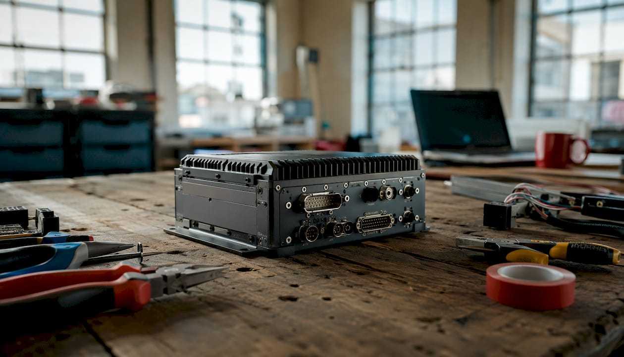 Industrial embedded computing module on workshop bench