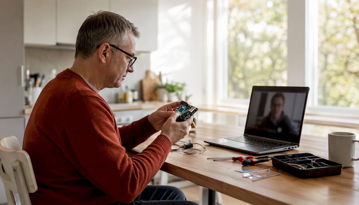 Developer consulting UK hardware support via video call
