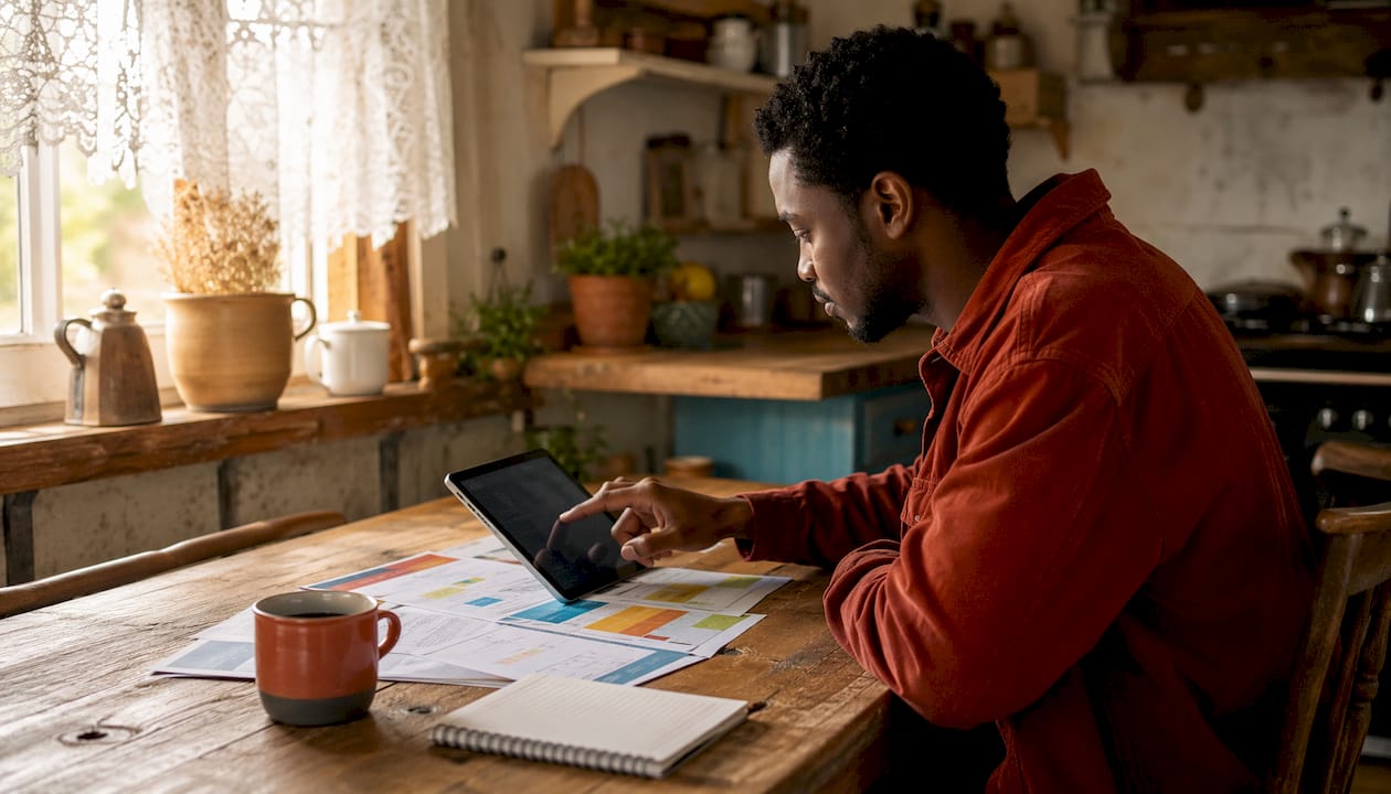 Man using tablet to manage home energy
