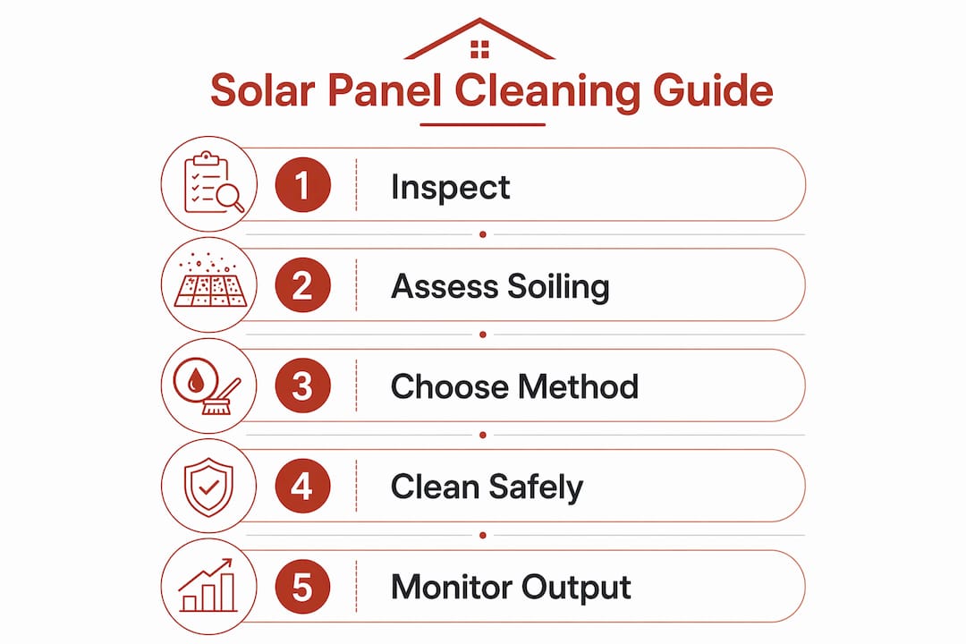 Infographic showing solar panel cleaning steps