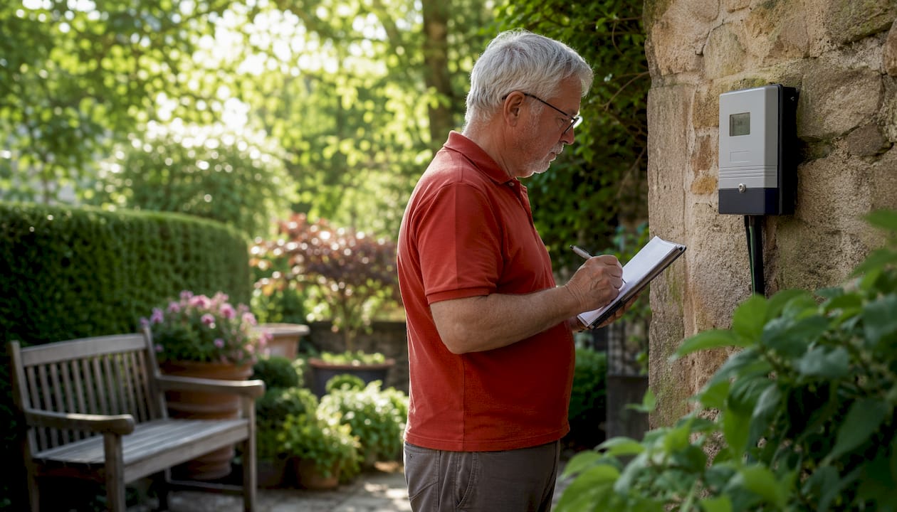 Homeowner recording readings from smart electricity meter