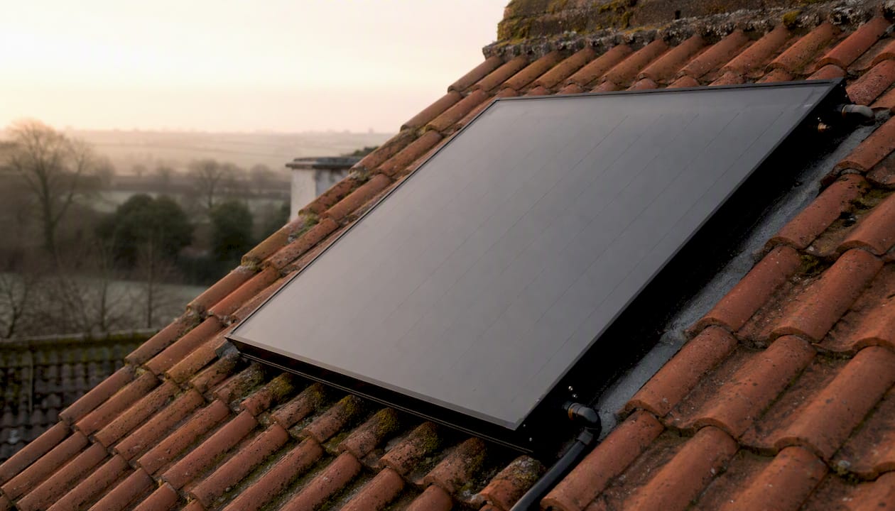 Flat-plate solar thermal collector on roof