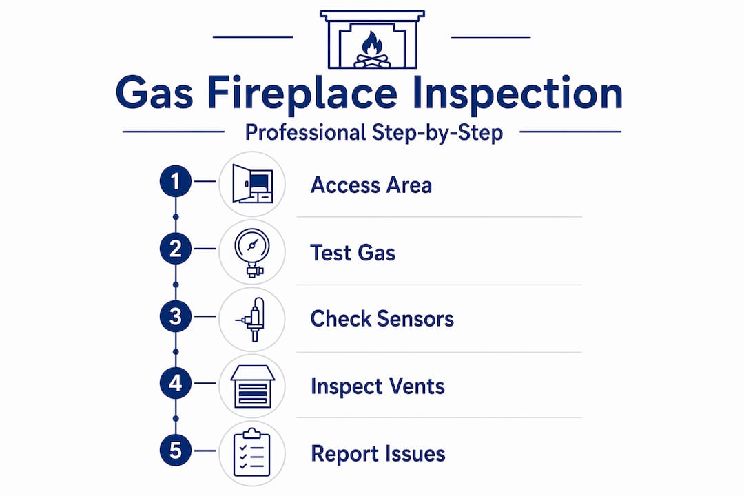 Infographic of key gas fireplace inspection steps