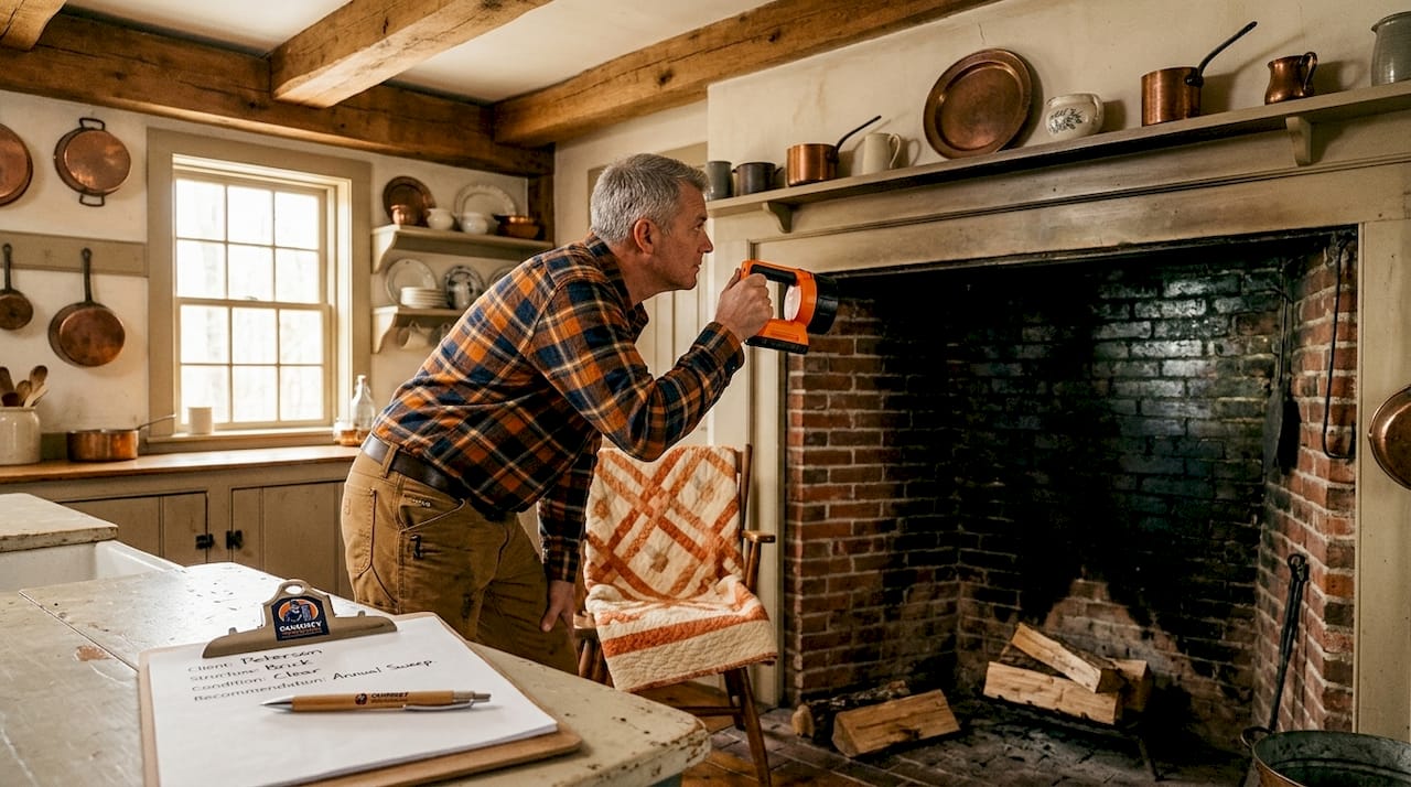 Homeowner inspecting chimney flue interior