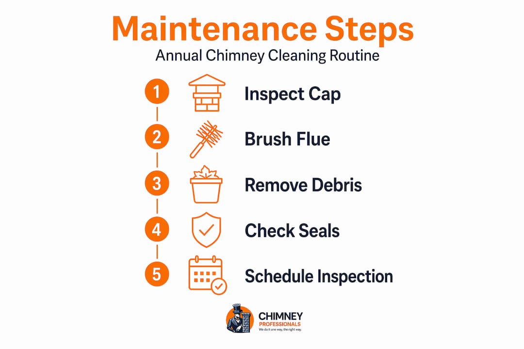 Infographic with chimney cleaning maintenance steps