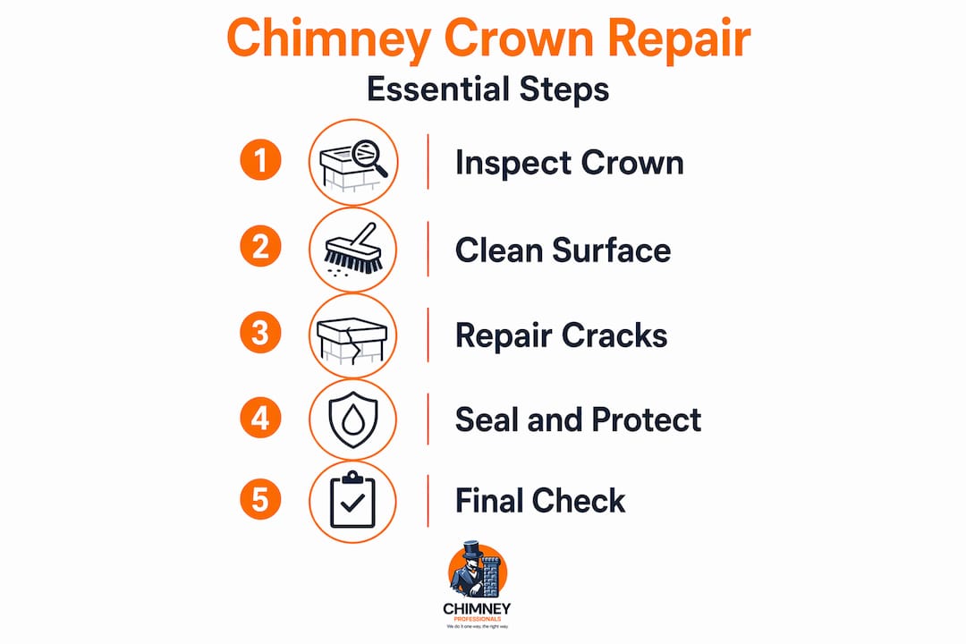 Infographic with chimney crown repair steps