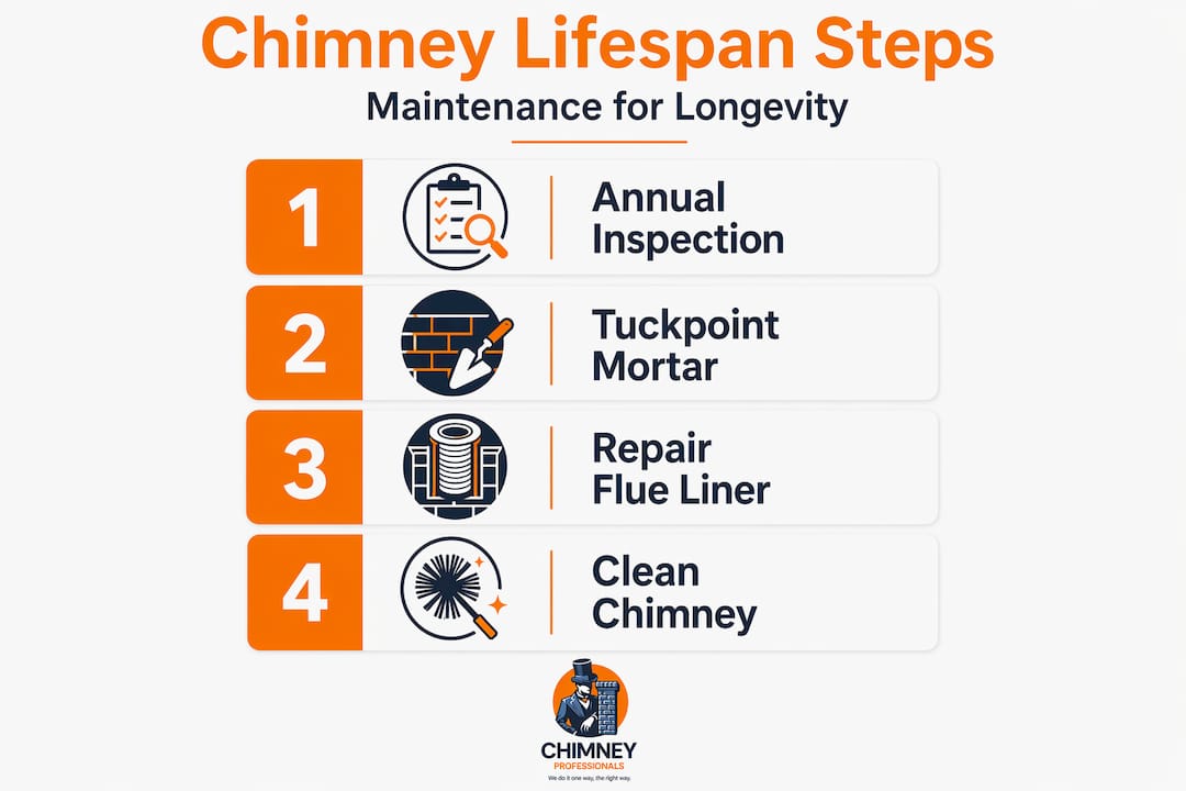 Infographic showing chimney maintenance steps