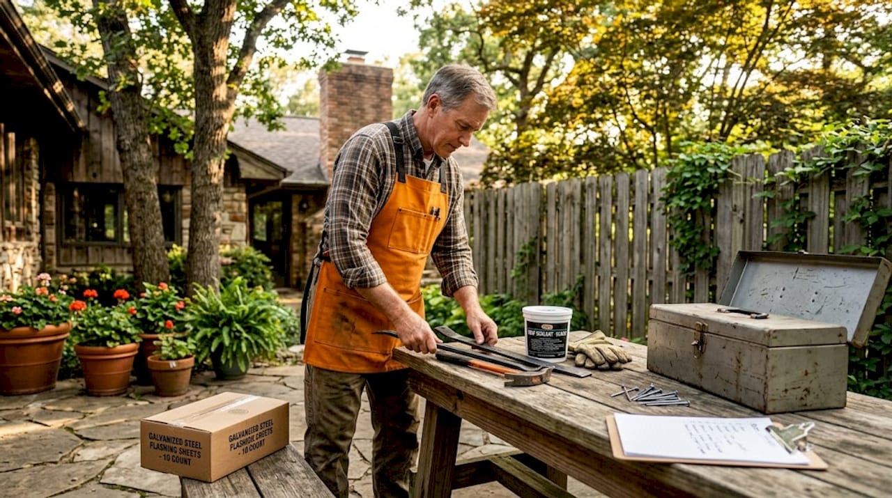 Tools and materials for chimney flashing repair