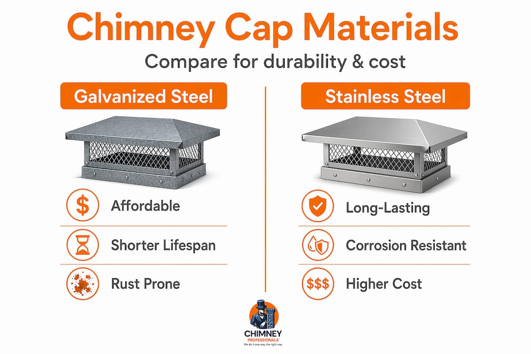 Infographic comparing chimney cap materials